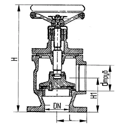 Клапан запорный угловой фланцевый концевой пожарный 50x10 мм 595-35.087-02 (ИТШЛ.491216.005-02)