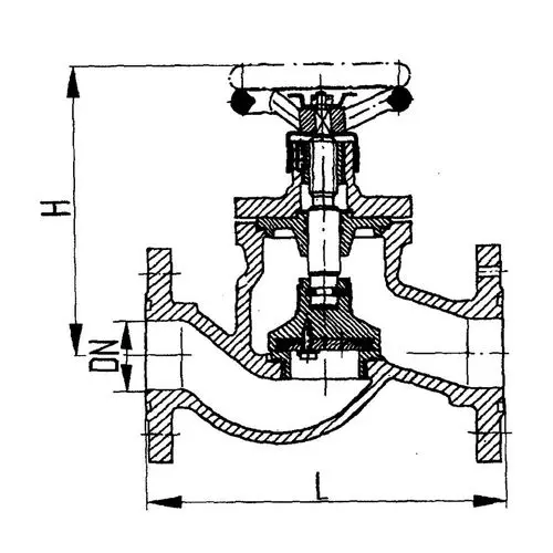 Фланцевый проходной судовой запорный клапан с ручным управлением 521-35.3506 ИТШЛ.49112521 