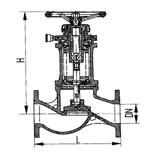 Фланцевый проходной сильфонный судовой запорный клапан с ручным управлением 521-35.660 