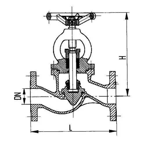 Специальный проходной фланцевый сальниковый судовой запорный клапан с ручным управлением 521-18208 