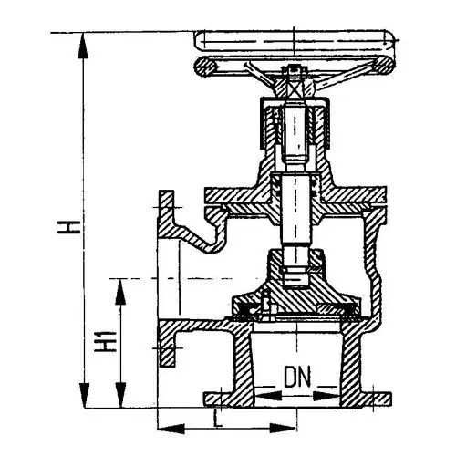 Запорный фланцевый угловой судовой клапан с ручным управлением 521-35.3296-01 
