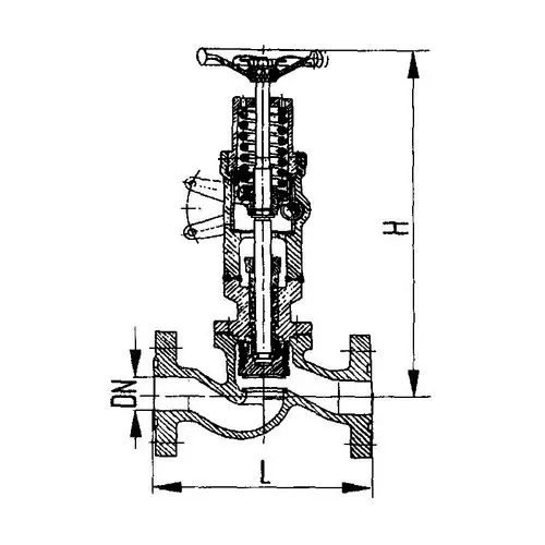 Фланцевый проходной быстрозапорный судовой клапан с тросиковым приводом с ручным управлением 521-0321 ИТШЛ.49211502 